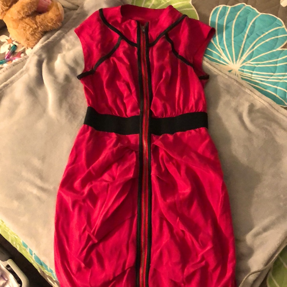 Bebe -Womens Pink&Black Zip Up/ Sleeveless Cocktail Dress